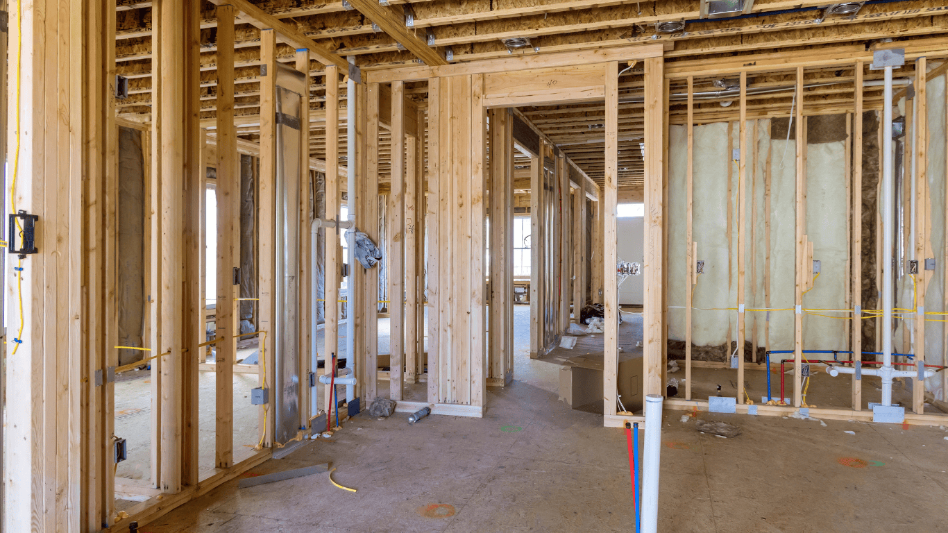 Internal framing of a residential build showing early stage construction workflow, highlighting where suppliers influence project progress in 2026