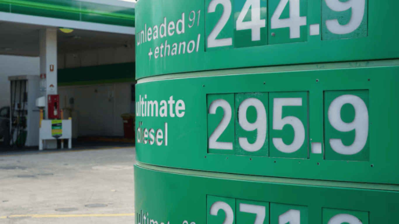 Petrol station price board showing high diesel and unleaded fuel prices affecting the construction supply chain